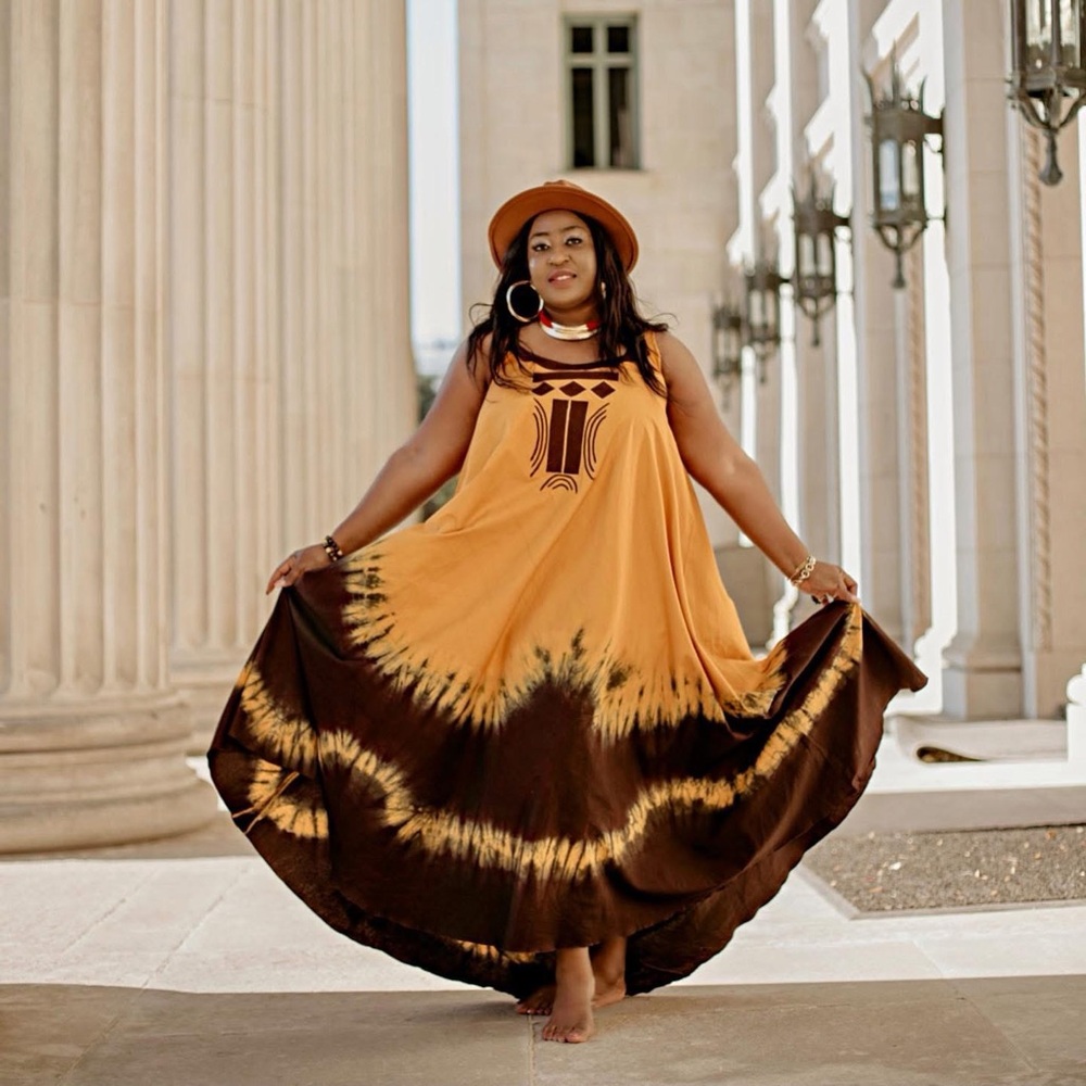 Elegant Brown and Tan Maxi Dress
